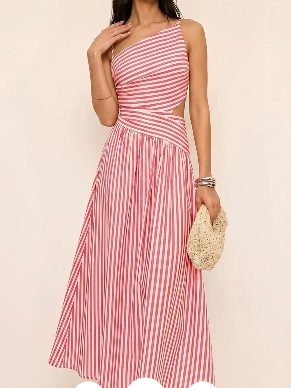NWT Commense One-Shoulder Red and White Striped Maxi Dress - Size Medium